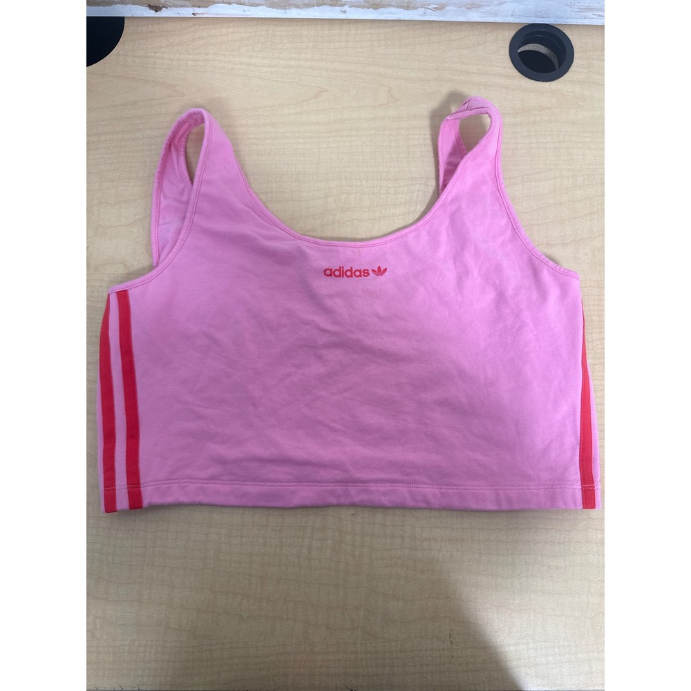 Adidas Originals Pink Three Stripe Cropped Tank Top XL Trefoil Logo Sporty Scoop